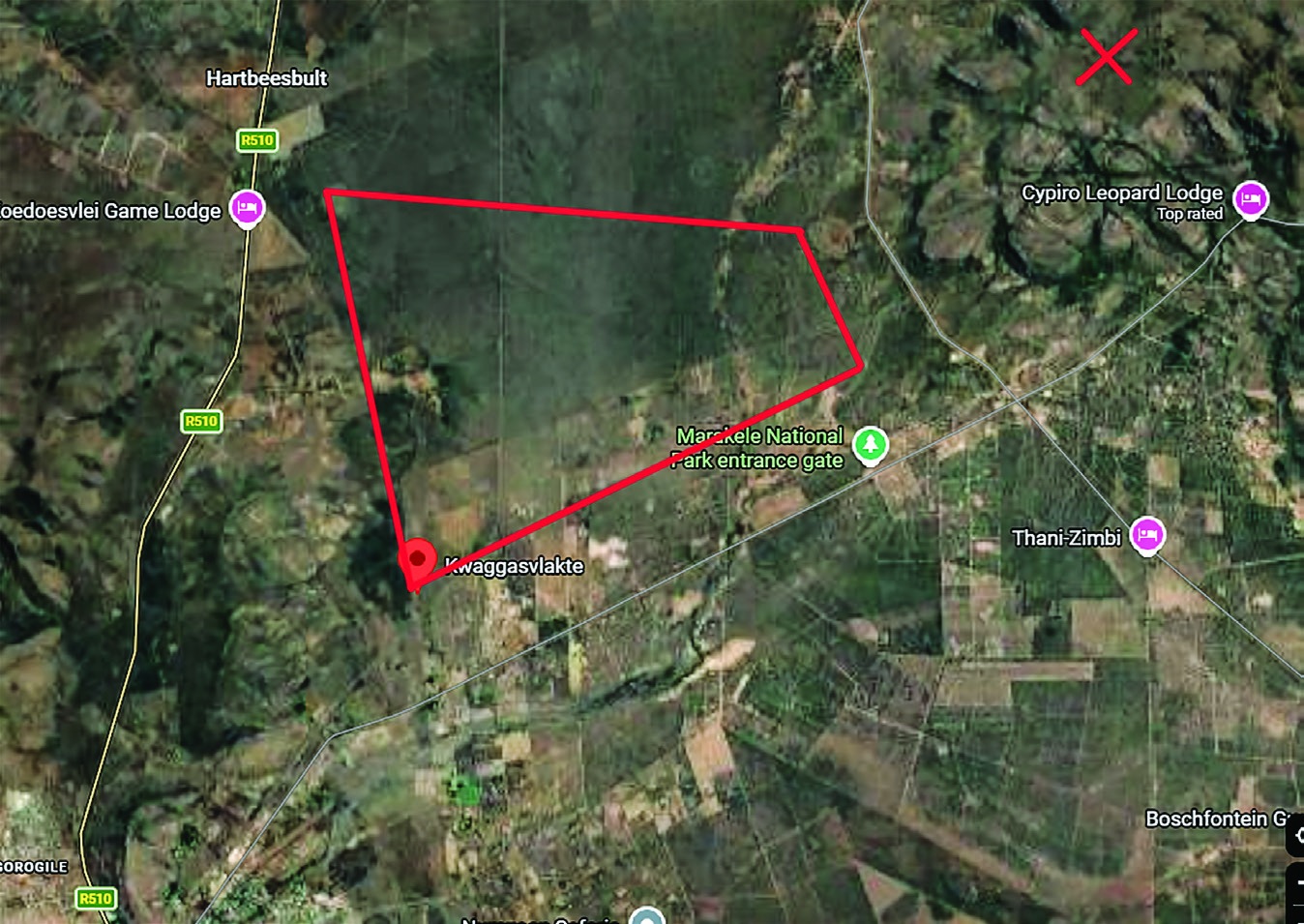 The map indicates the extensive area affected by Friday’s veld fires.